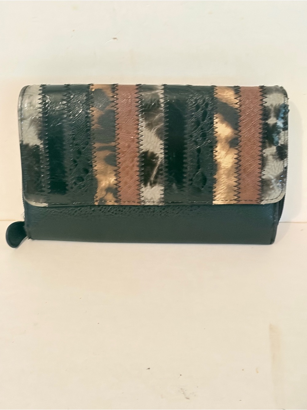 Safe Keeper Trifold Wallet Faux Leather Patchwork Animal Print Card ID Holder